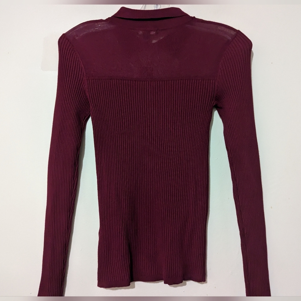 RW&Co Long-Sleeve Polo Ribbed Sweater With Sheer Yoke Size XS New! - Picture 12 of 15